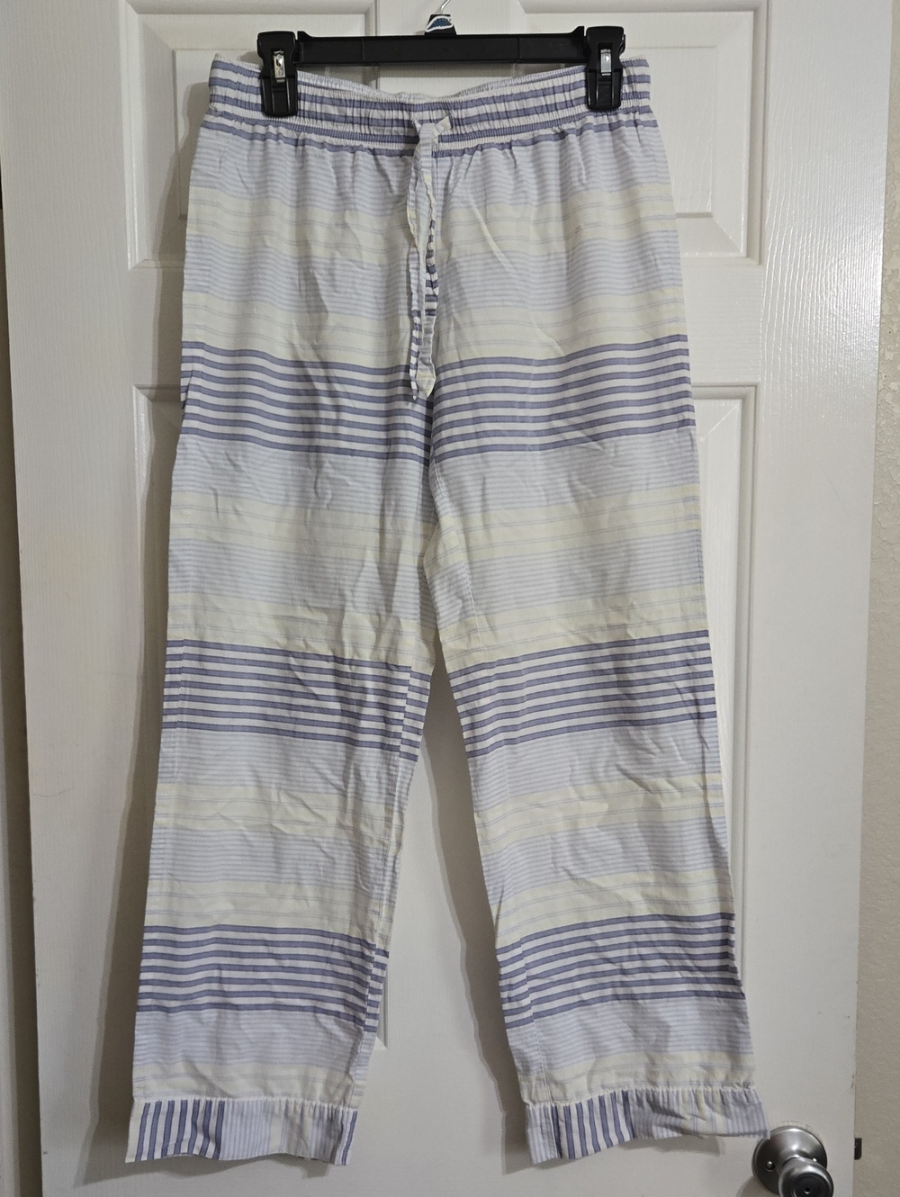 Victoria's Secret White, Light Blue and Cream Striped Pajama Pants